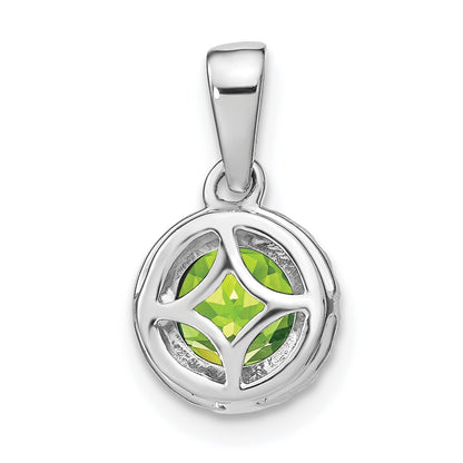 14k White Gold 6.5mm Round Peridot and Diamond Halo Pendant