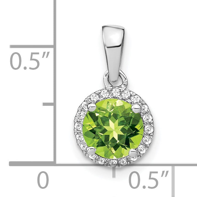 14k White Gold 6.5mm Round Peridot and Diamond Halo Pendant