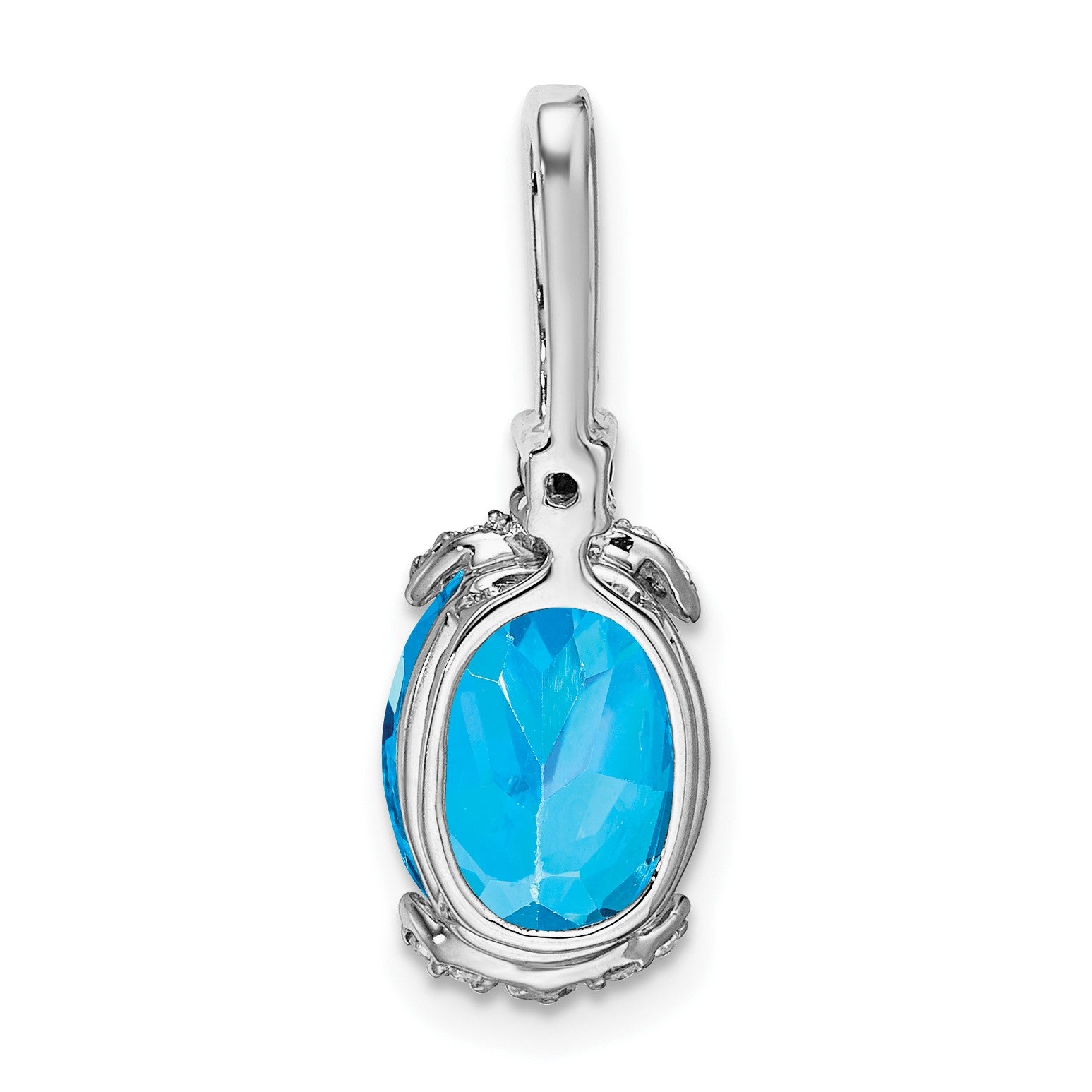 14k White Gold 10x8mm Oval Blue Topaz/Amethyst/Diamond Pendant