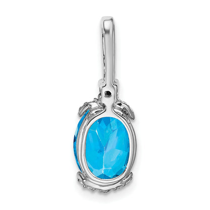 14k White Gold 10x8mm Oval Blue Topaz/Amethyst/Diamond Pendant