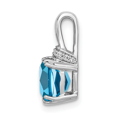 14k White Gold 7mm Cushion Blue Topaz and Diamond Chain Slide