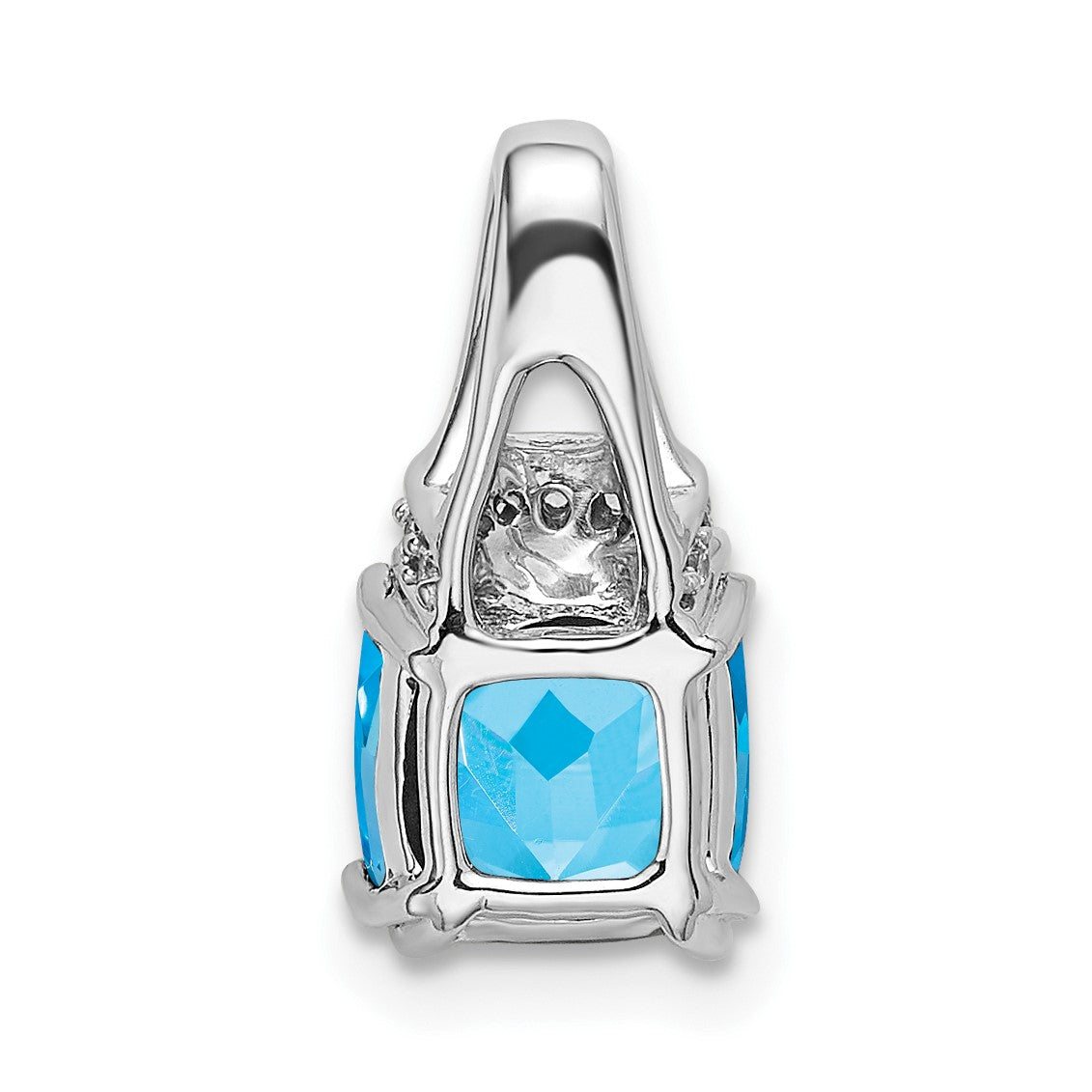 14k White Gold 7mm Cushion Blue Topaz and Diamond Chain Slide
