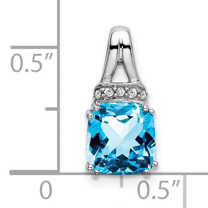 14k White Gold 7mm Cushion Blue Topaz and Diamond Chain Slide