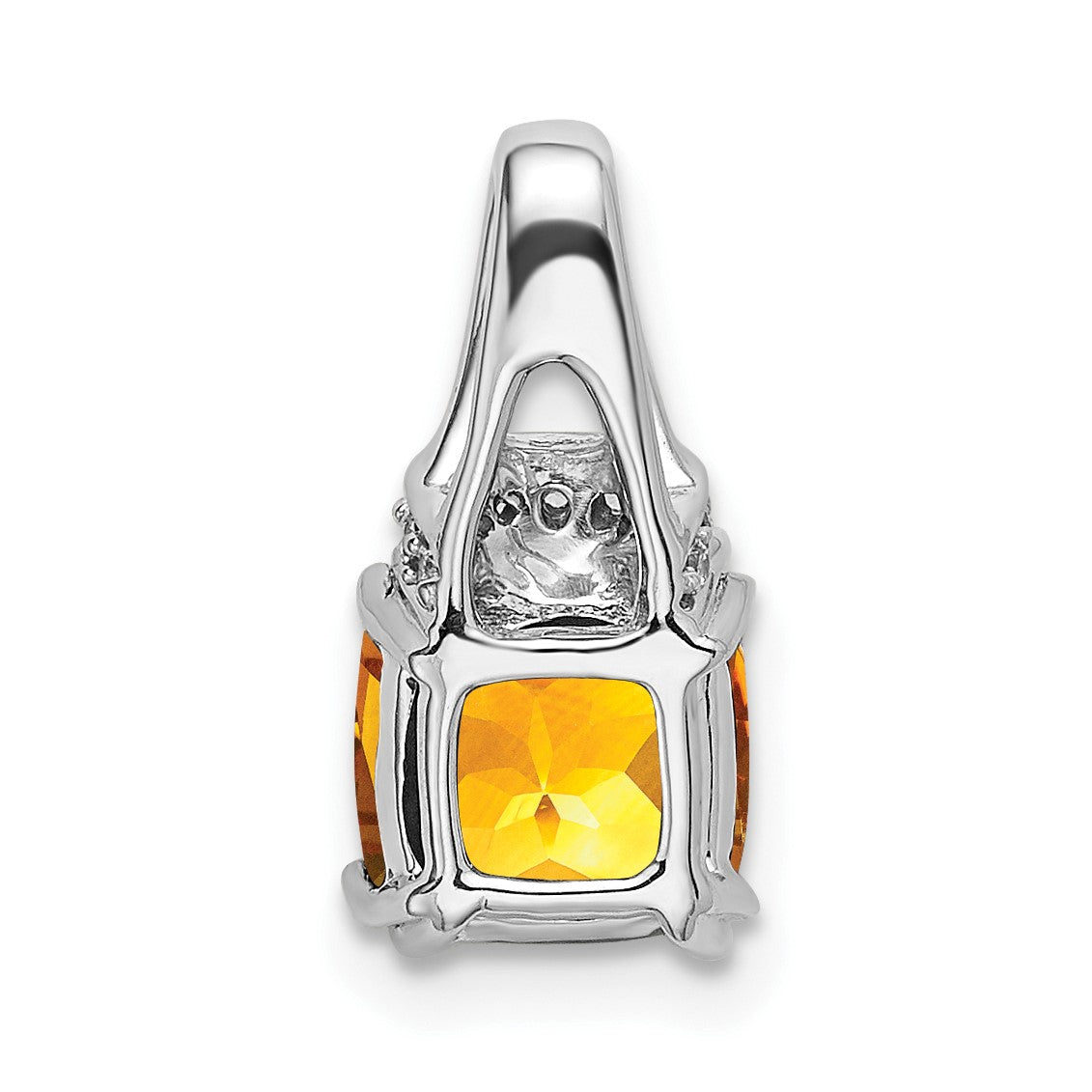 14k White Gold 7mm Cushion Citrine and Diamond Chain Slide