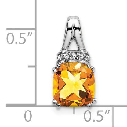 14k White Gold 7mm Cushion Citrine and Diamond Chain Slide