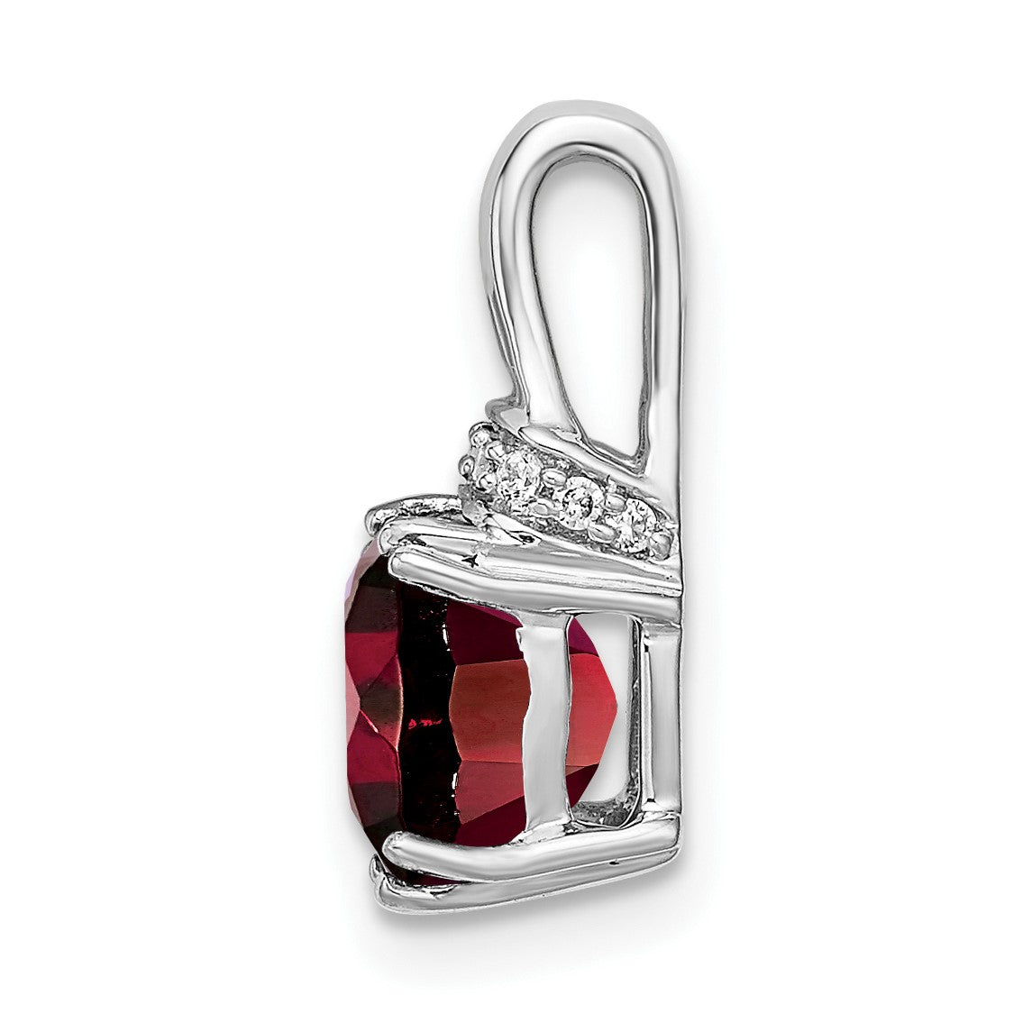 14k White Gold 7mm Cushion Garnet and Diamond Chain Slide