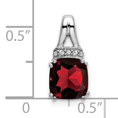 14k White Gold 7mm Cushion Garnet and Diamond Chain Slide
