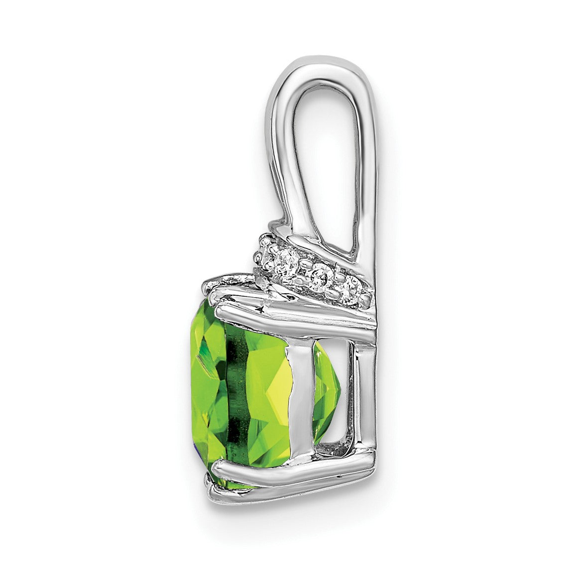 14k White Gold 7mm Cushion Peridot and Diamond Chain Slide