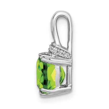 14k White Gold 7mm Cushion Peridot and Diamond Chain Slide