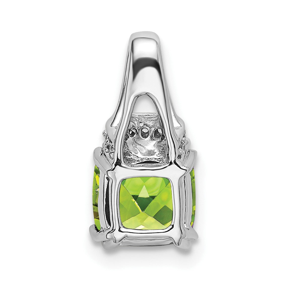 14k White Gold 7mm Cushion Peridot and Diamond Chain Slide