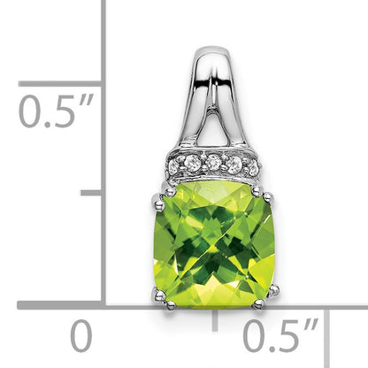 14k White Gold 7mm Cushion Peridot and Diamond Chain Slide
