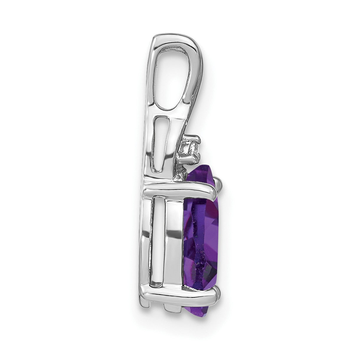 14k White Gold 9x7mm Oval Amethyst and Diamond Chain Slide