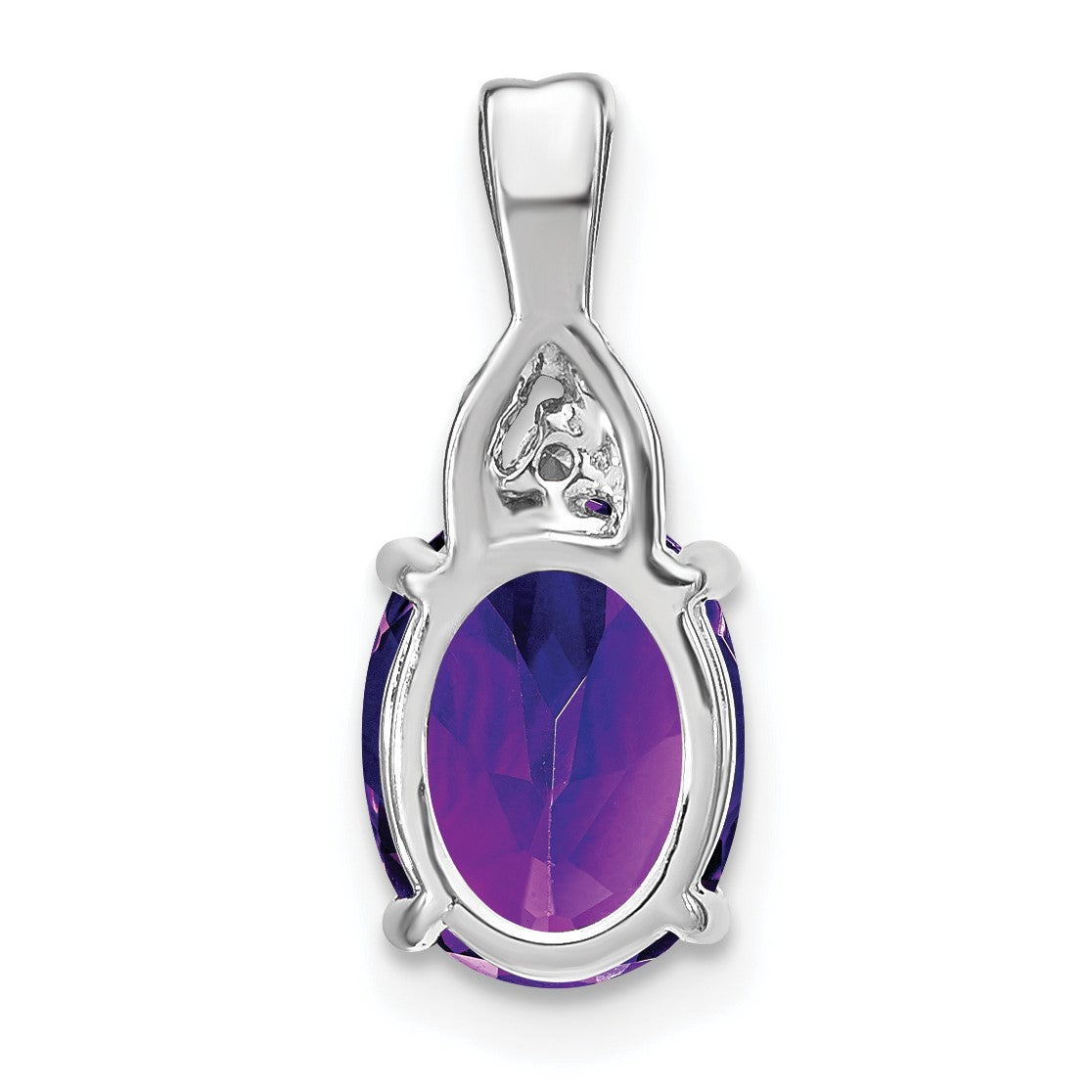 14k White Gold 9x7mm Oval Amethyst and Diamond Chain Slide