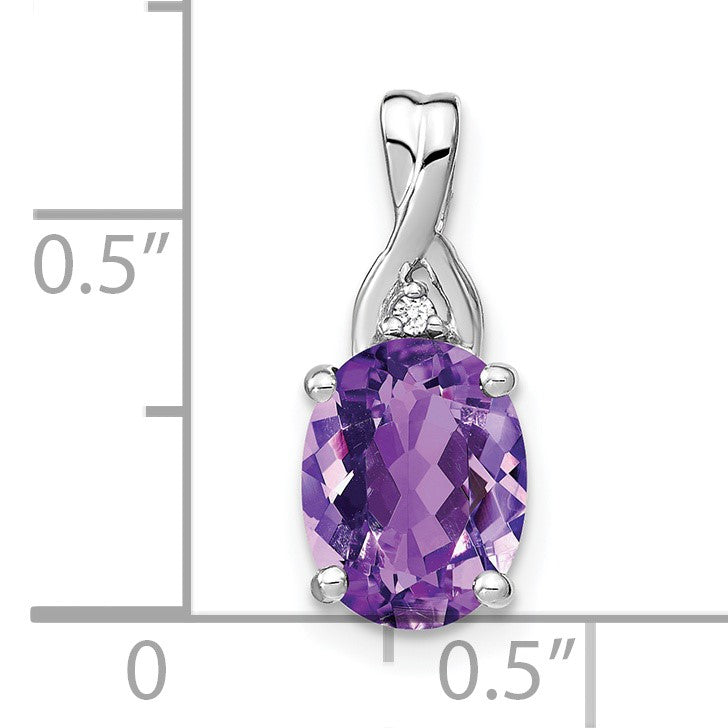 14k White Gold 9x7mm Oval Amethyst and Diamond Chain Slide