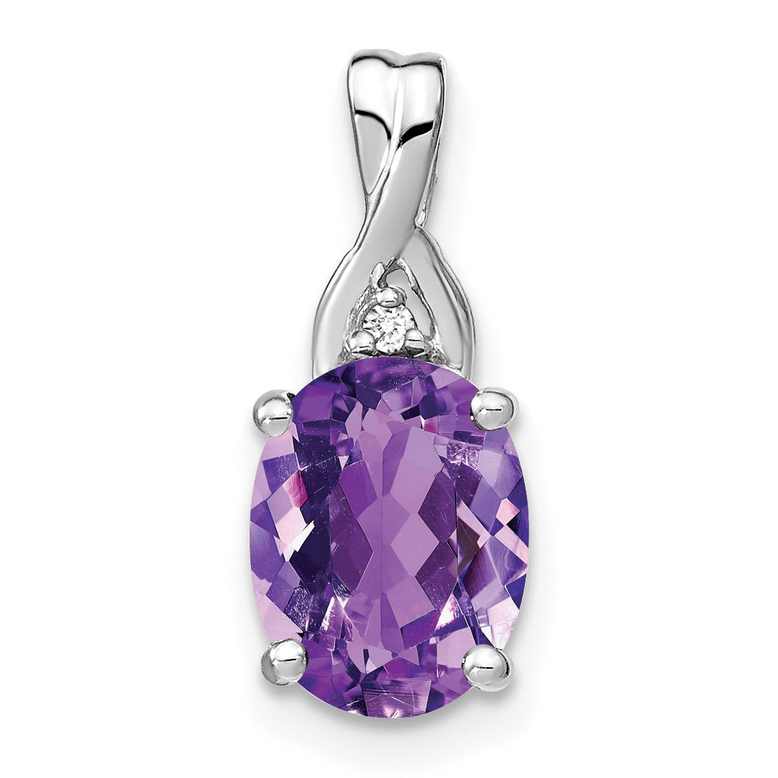 14k White Gold 9x7mm Oval Amethyst and Diamond Chain Slide