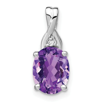 14k White Gold 9x7mm Oval Amethyst and Diamond Chain Slide