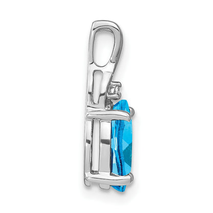 14k White Gold 9x7mm Oval Blue Topaz and Diamond Chain Slide