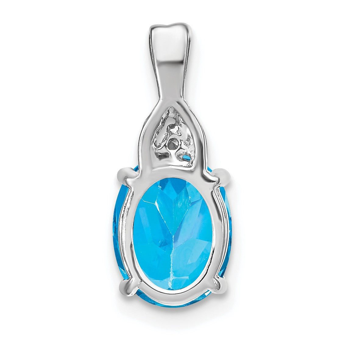 14k White Gold 9x7mm Oval Blue Topaz and Diamond Chain Slide