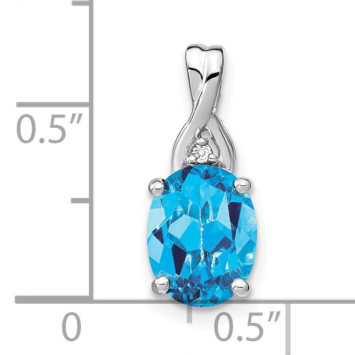 14k White Gold 9x7mm Oval Blue Topaz and Diamond Chain Slide