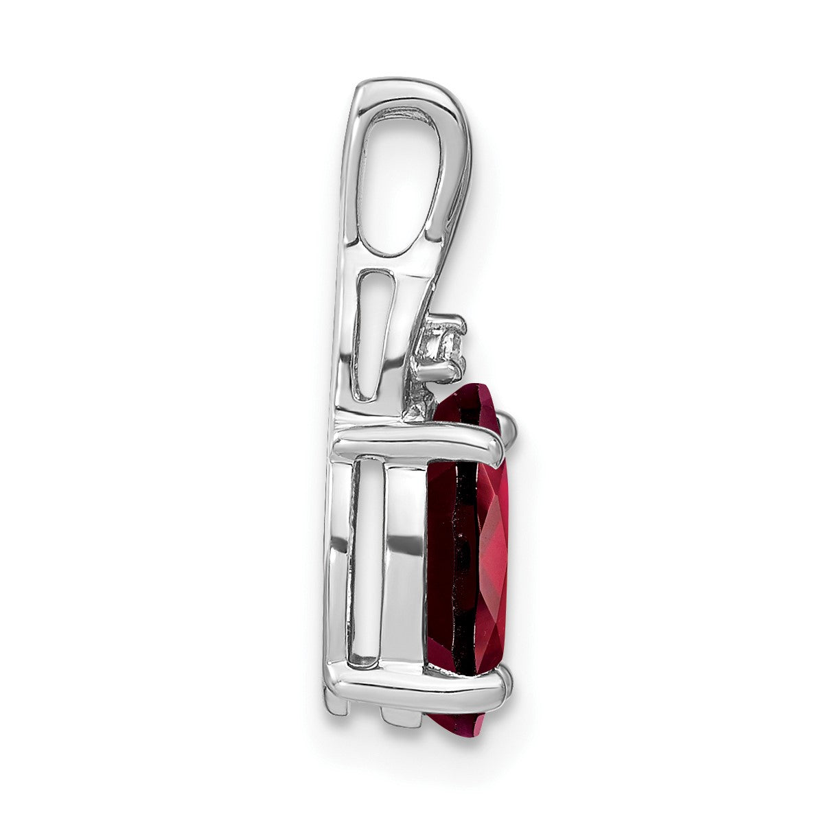 14k White Gold 9x7mm Oval Garnet and Diamond Chain Slide