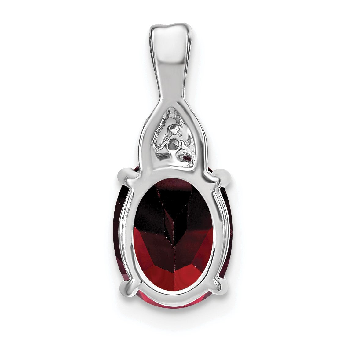 14k White Gold 9x7mm Oval Garnet and Diamond Chain Slide