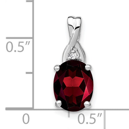 14k White Gold 9x7mm Oval Garnet and Diamond Chain Slide