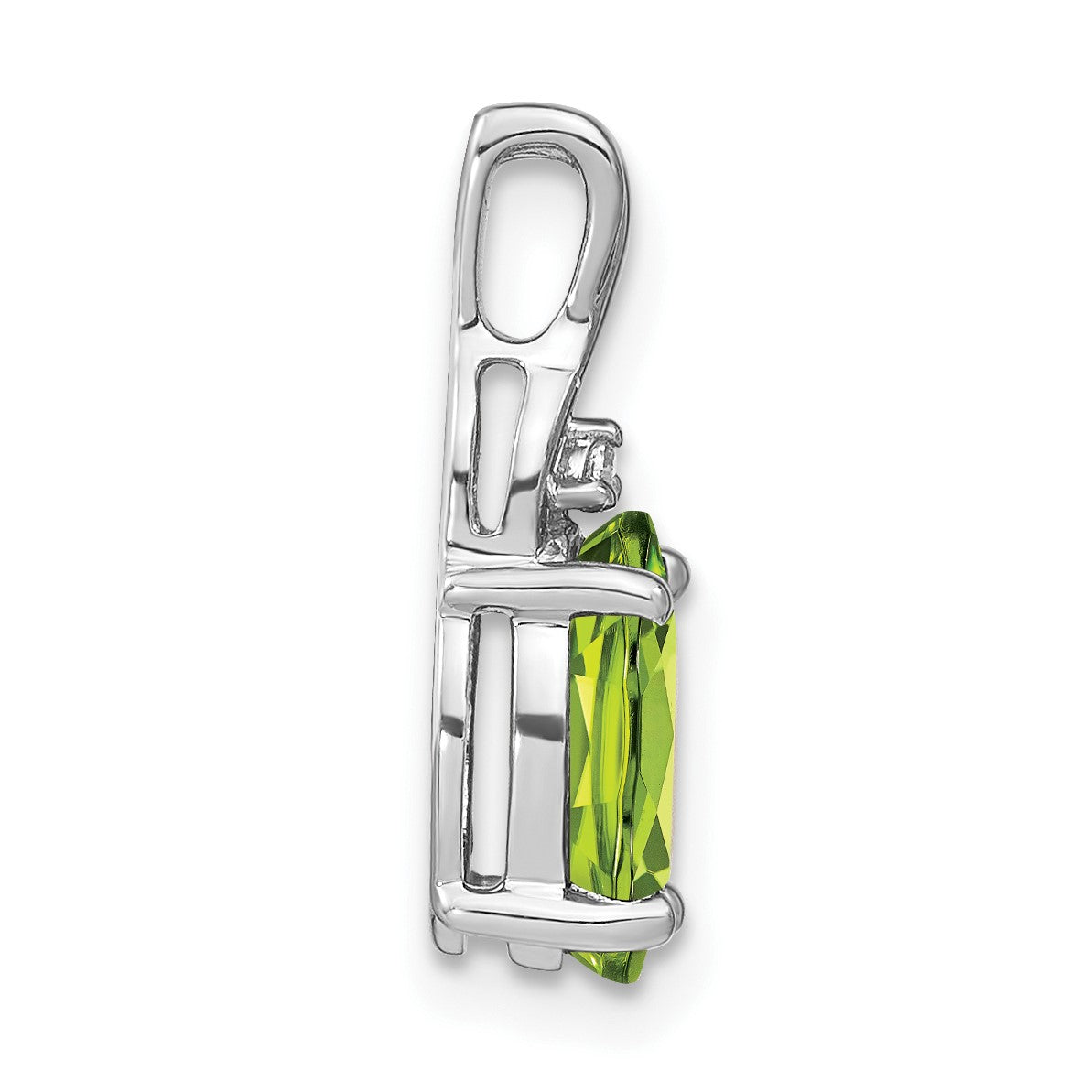 14k White Gold 9x7mm Oval Peridot and Diamond Chain Slide