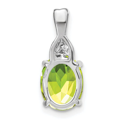 14k White Gold 9x7mm Oval Peridot and Diamond Chain Slide