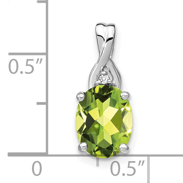 14k White Gold 9x7mm Oval Peridot and Diamond Chain Slide