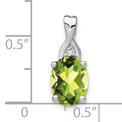 14k White Gold 9x7mm Oval Peridot and Diamond Chain Slide