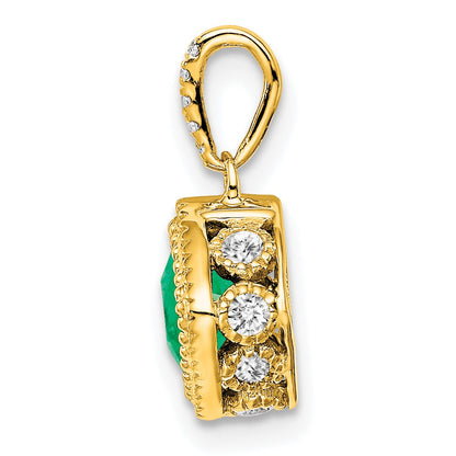 14k Cushion Emerald and Diamond Pendant with Side Diamond Detail