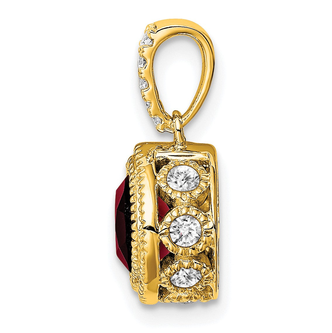14k 6mm Cushion Garnet and Diamond Pendant