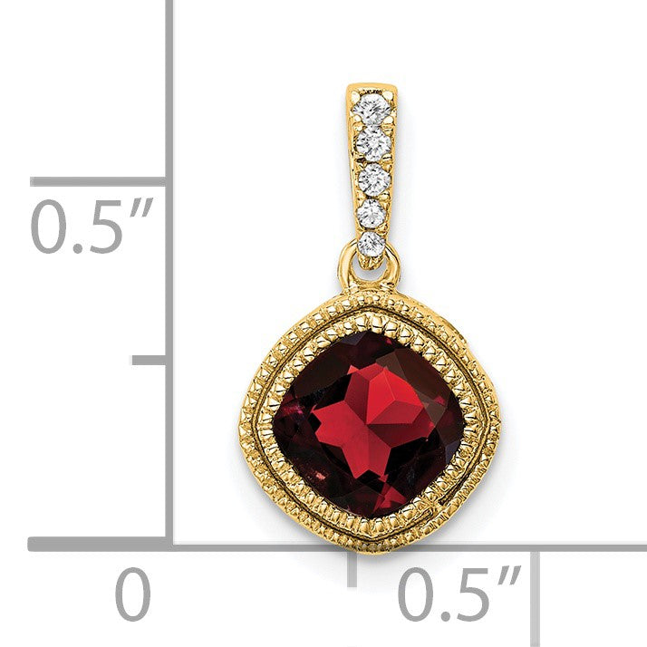 14k 6mm Cushion Garnet and Diamond Pendant