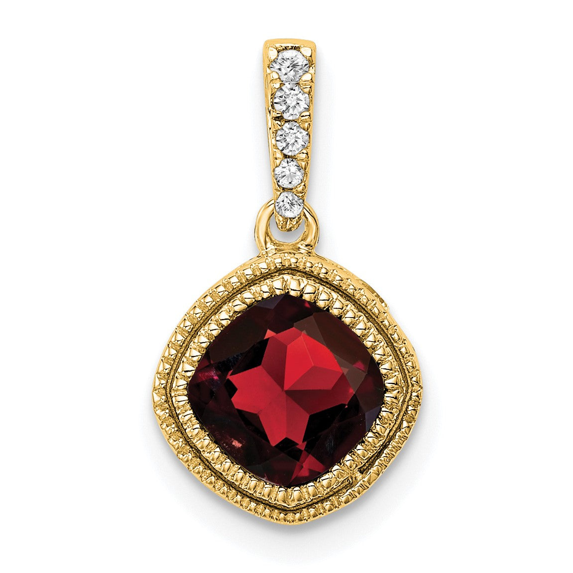 14k 6mm Cushion Garnet and Diamond Pendant