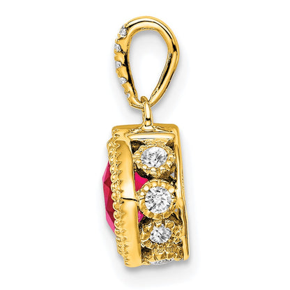 14k Cushion Ruby and Diamond Pendant