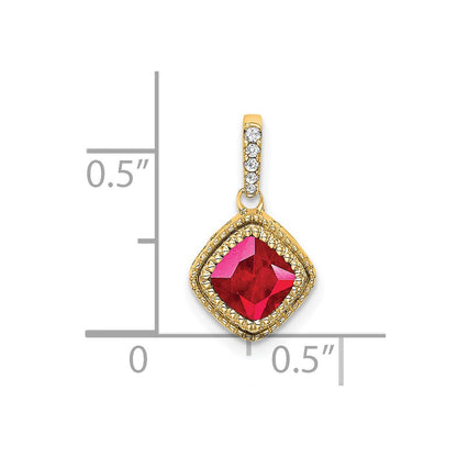 14k Cushion Ruby and Diamond Pendant