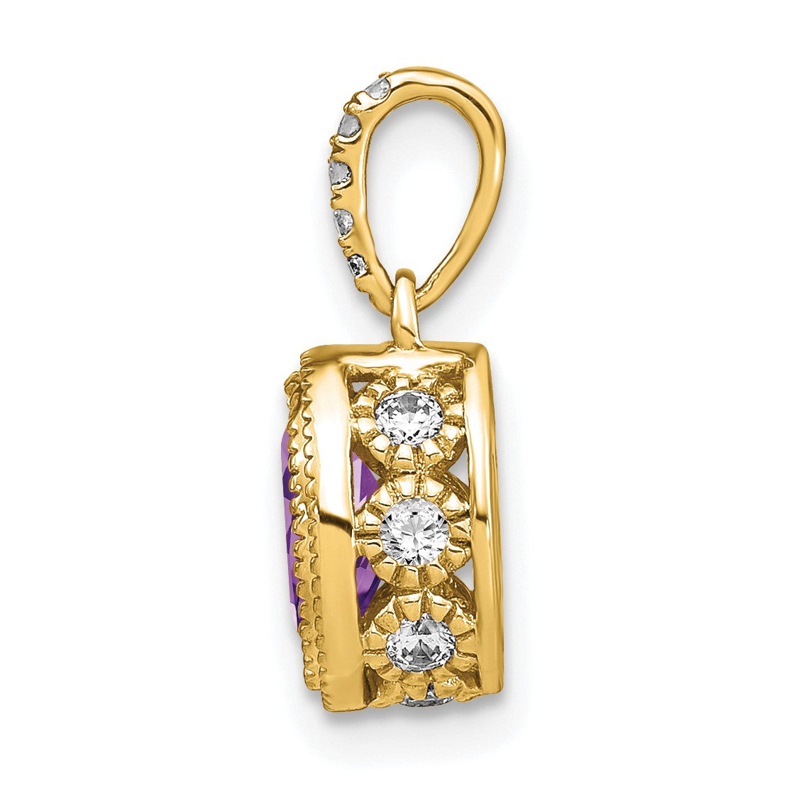 14k 7x5mm Oval Amethyst and Diamond Pendant