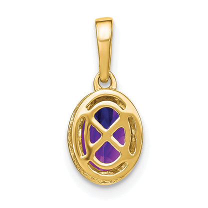 14k 7x5mm Oval Amethyst and Diamond Pendant
