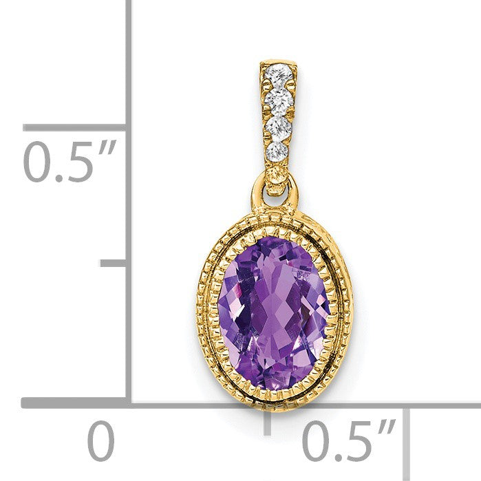 14k 7x5mm Oval Amethyst and Diamond Pendant