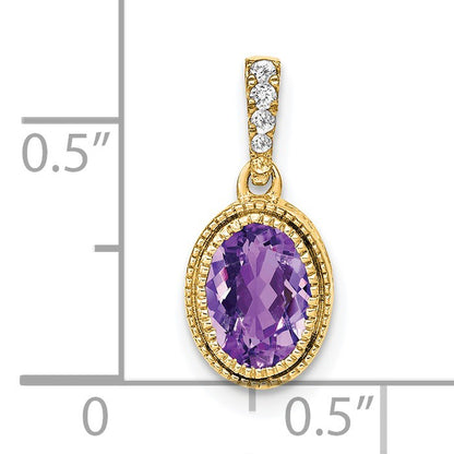 14k 7x5mm Oval Amethyst and Diamond Pendant