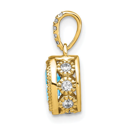 14k 7x5mm Oval Blue Topaz and Diamond Pendant
