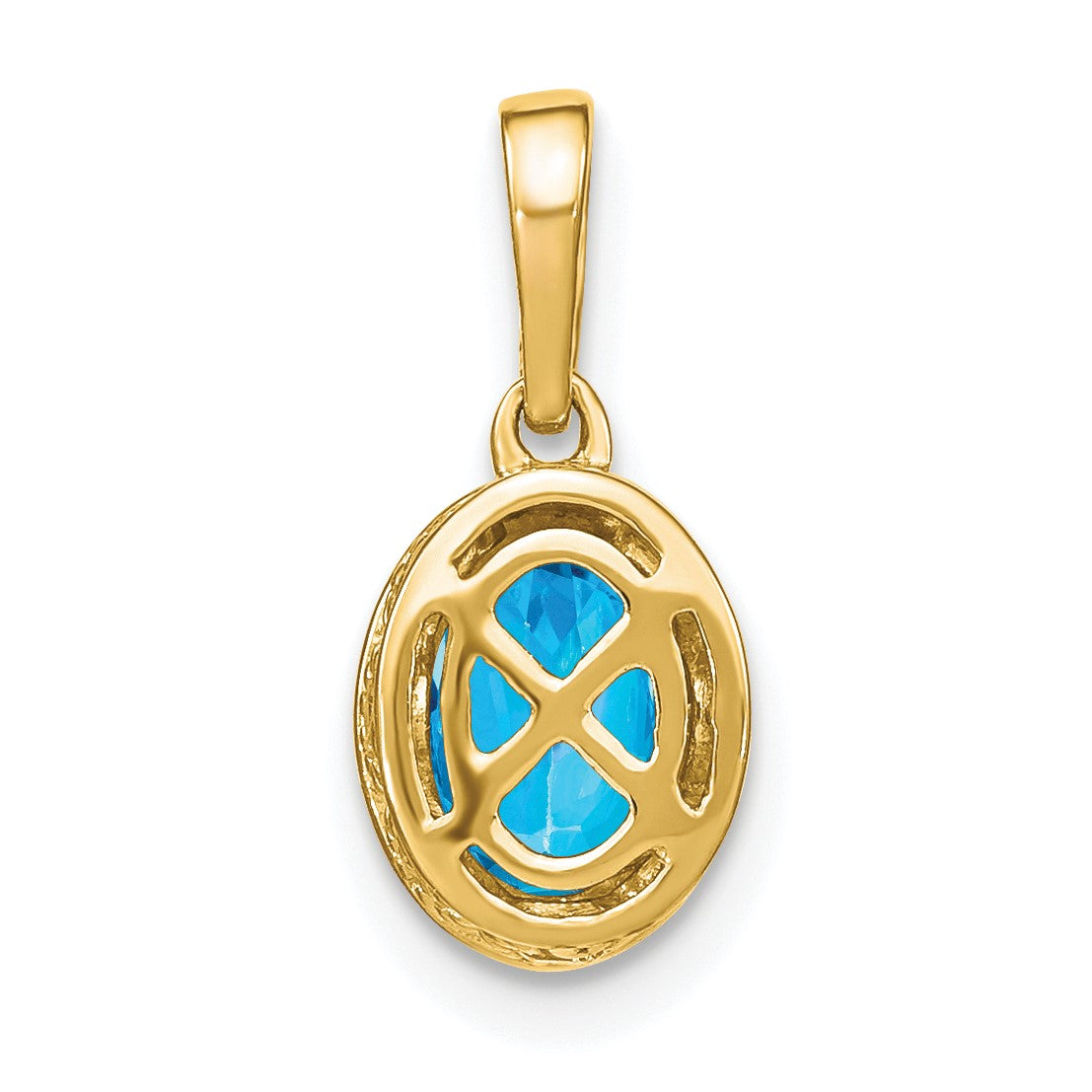 14k 7x5mm Oval Blue Topaz and Diamond Pendant