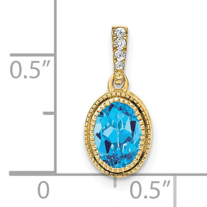 14k 7x5mm Oval Blue Topaz and Diamond Pendant