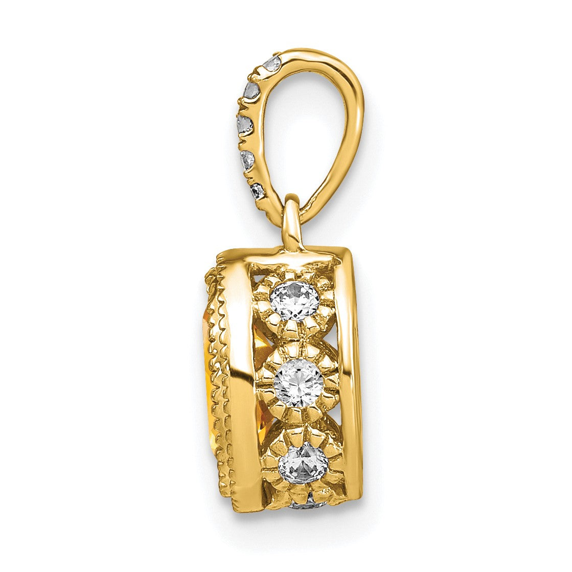 14k 7x5mm Oval Citrine and Diamond Pendant