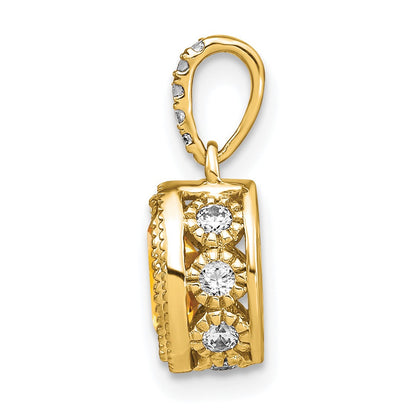 14k 7x5mm Oval Citrine and Diamond Pendant
