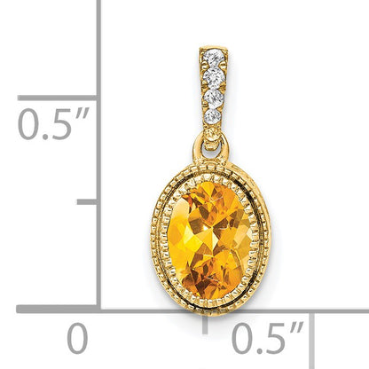 14k 7x5mm Oval Citrine and Diamond Pendant