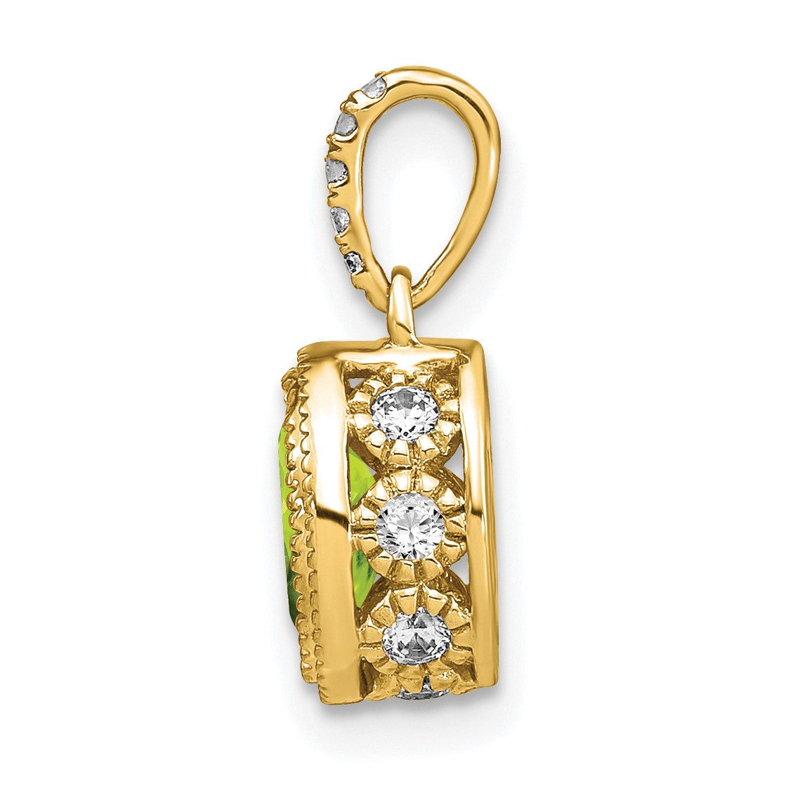 14k 7x5mm Oval Peridot and Diamond Pendant