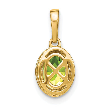 14k 7x5mm Oval Peridot and Diamond Pendant