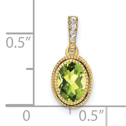 14k 7x5mm Oval Peridot and Diamond Pendant