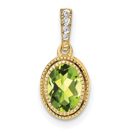 14k 7x5mm Oval Peridot and Diamond Pendant